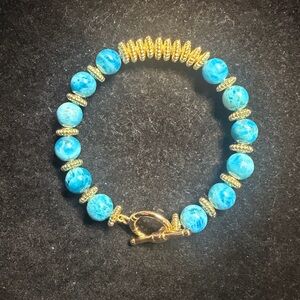 Blue Apatite Bracelet | Gold Plated Metal | Handmade